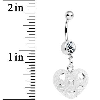 Crystalline Gem Clear Glitter Heart Dangle Belly Ring