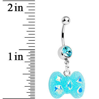 Crystalline Gem Aqua Glitter Bow Dangle Belly Ring