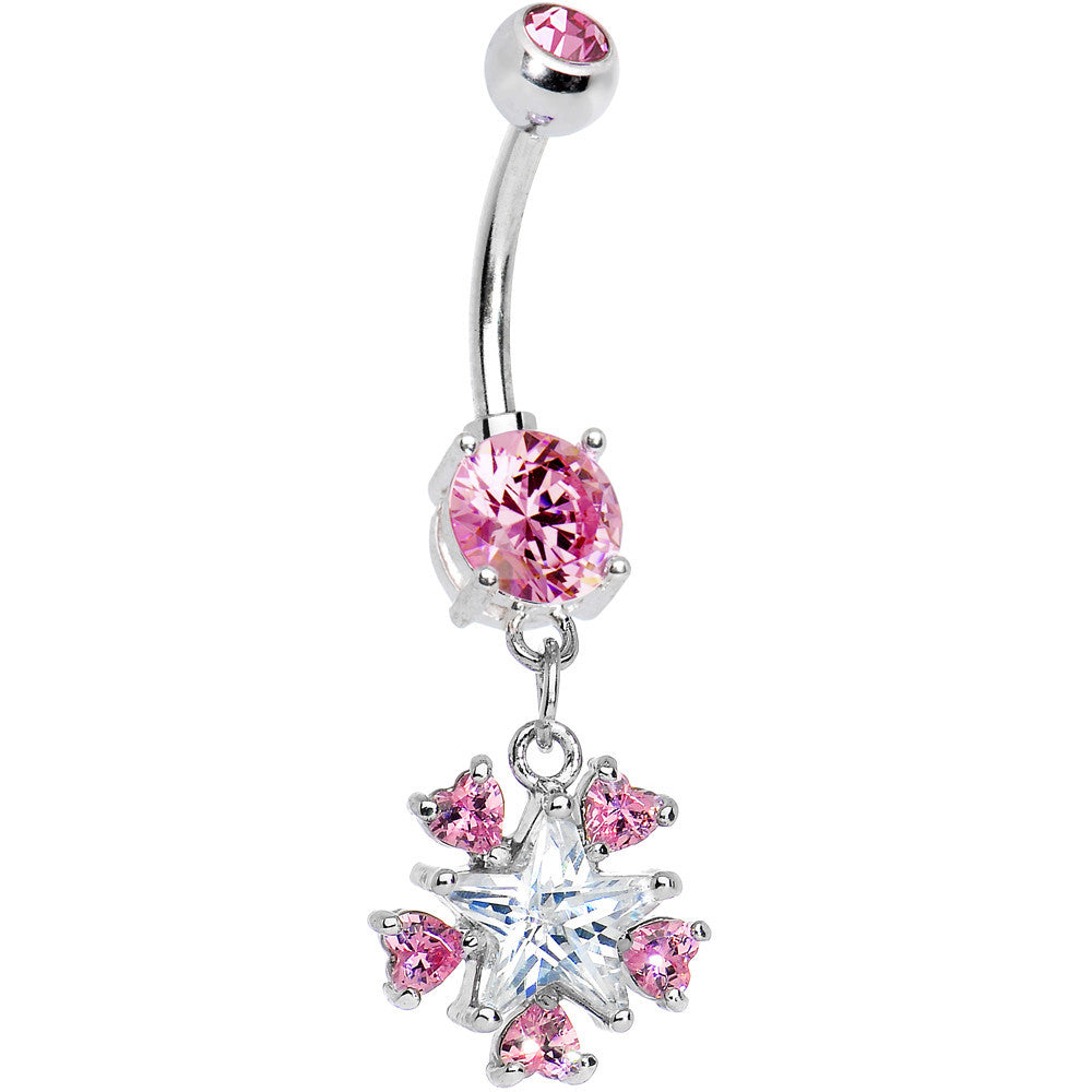 Pink Double Gem Sparkling Star Gazer Belly Ring