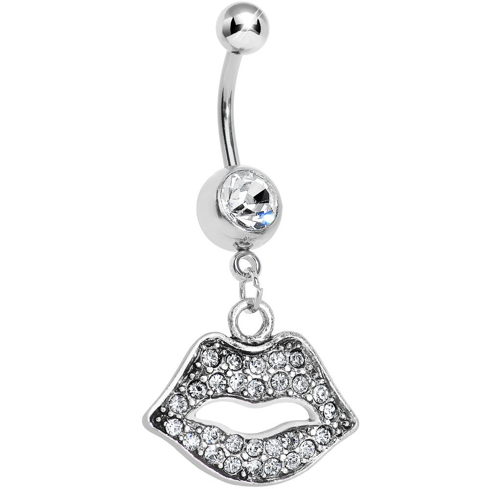 Crystalline Gem Kiss Lips Dangle Belly Ring