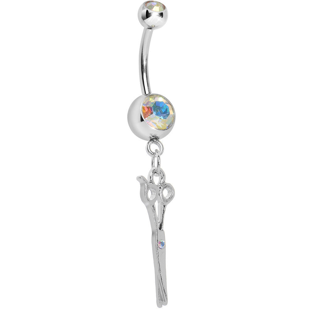 Aurora Gem Hairstylist Scissors Dangle Belly Ring