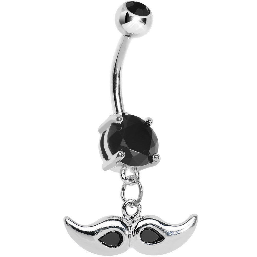 Black Double Gem Mustache Belly Ring