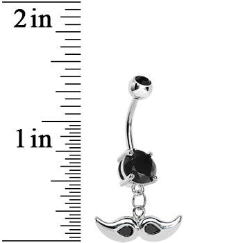 Black Double Gem Mustache Belly Ring