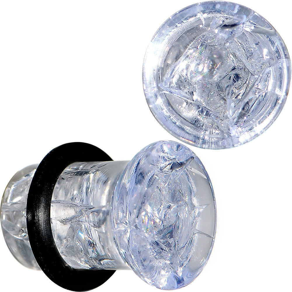 0 Gauge Clear Crackled Glass Acrylic Plug