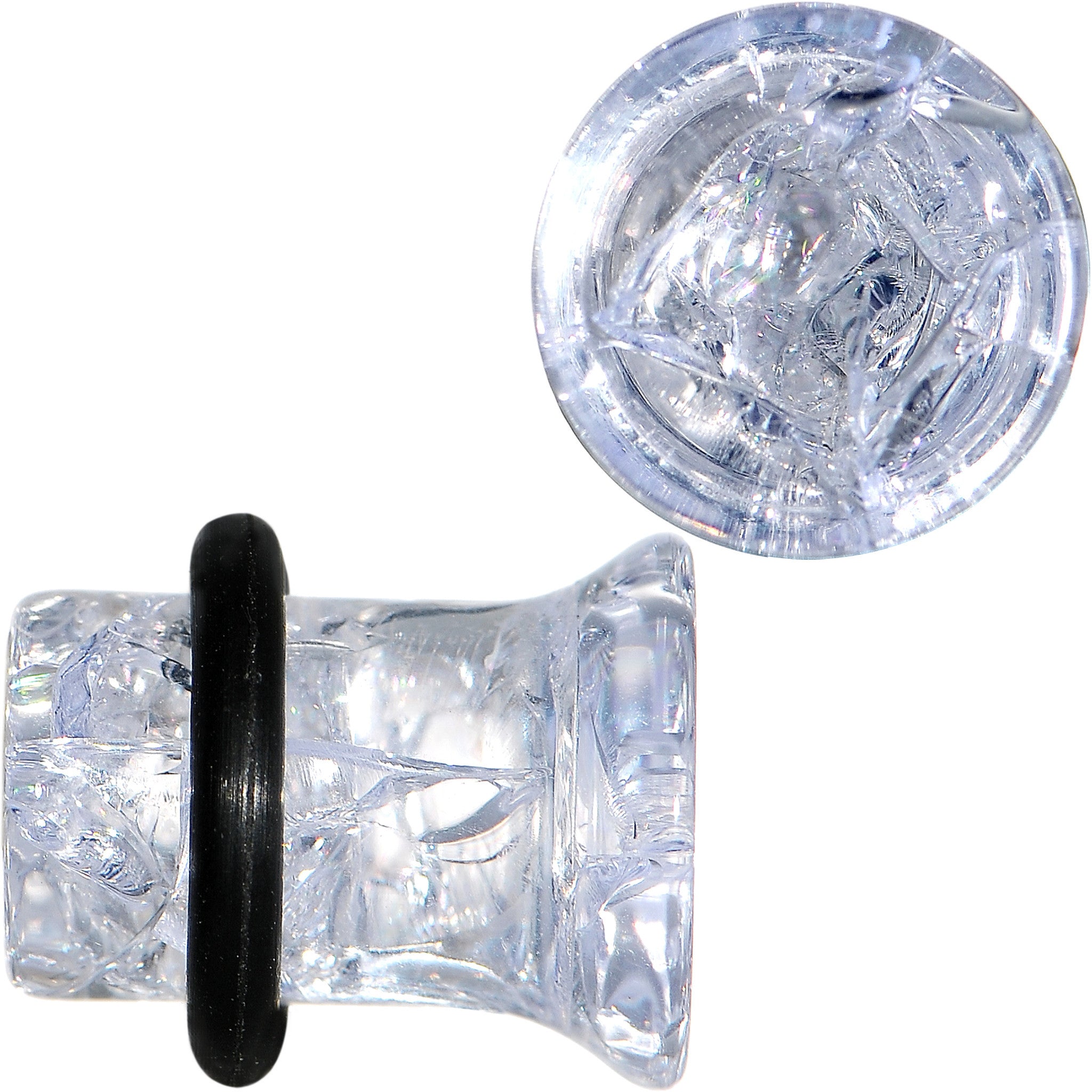 0 Gauge Clear Crackled Glass Acrylic Plug