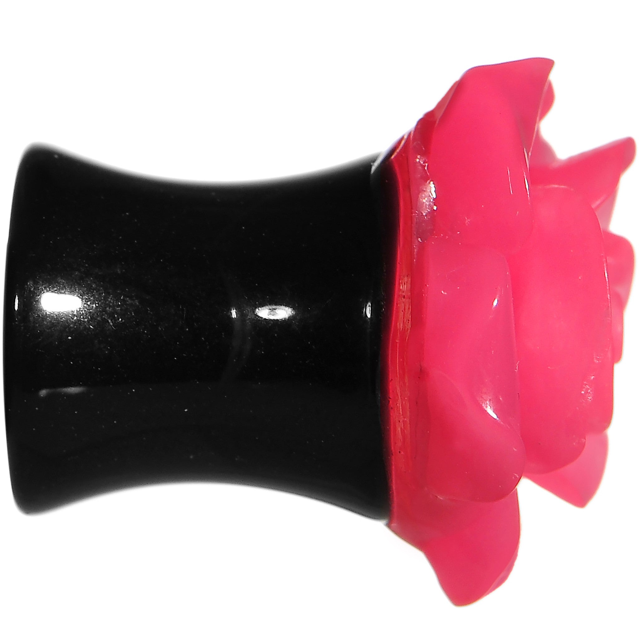 2 Gauge Acrylic Black Neon Pink Rose Flower Saddle Plug