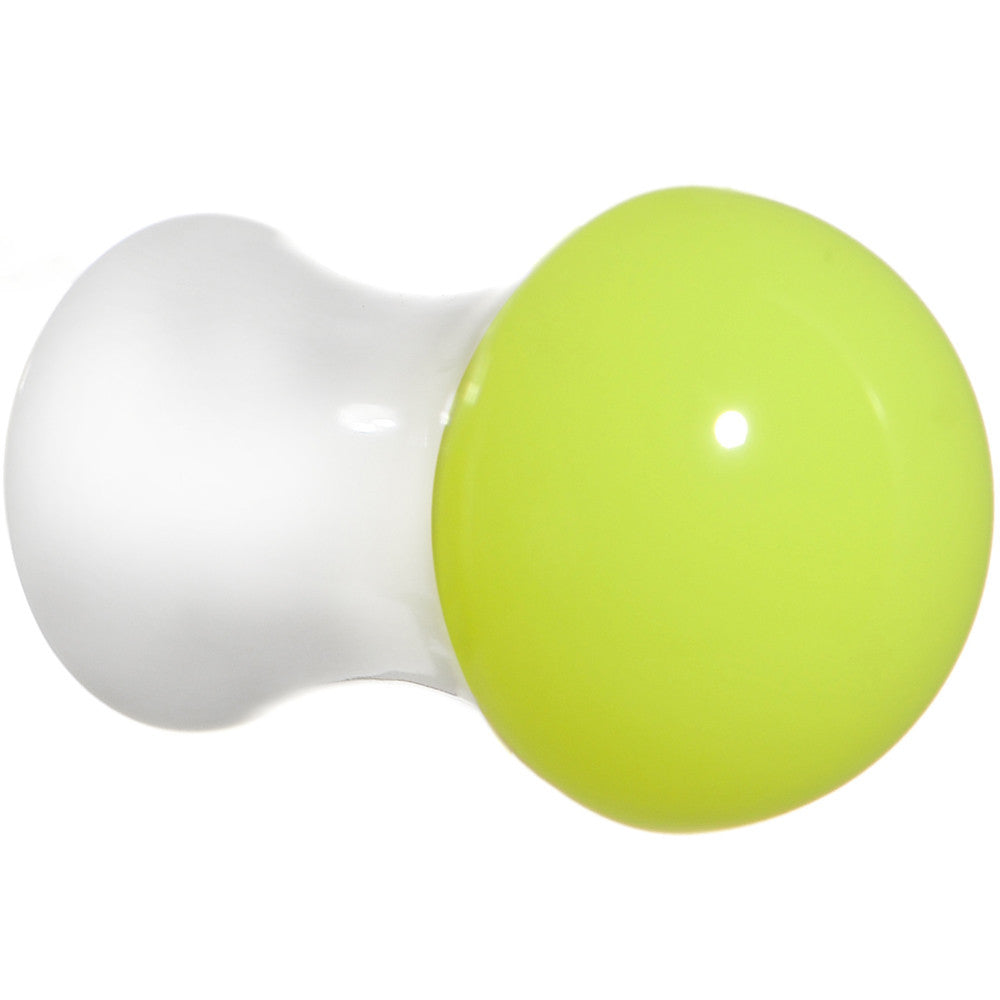 2 Gauge White Neon Yellow Acrylic Saddle Plug