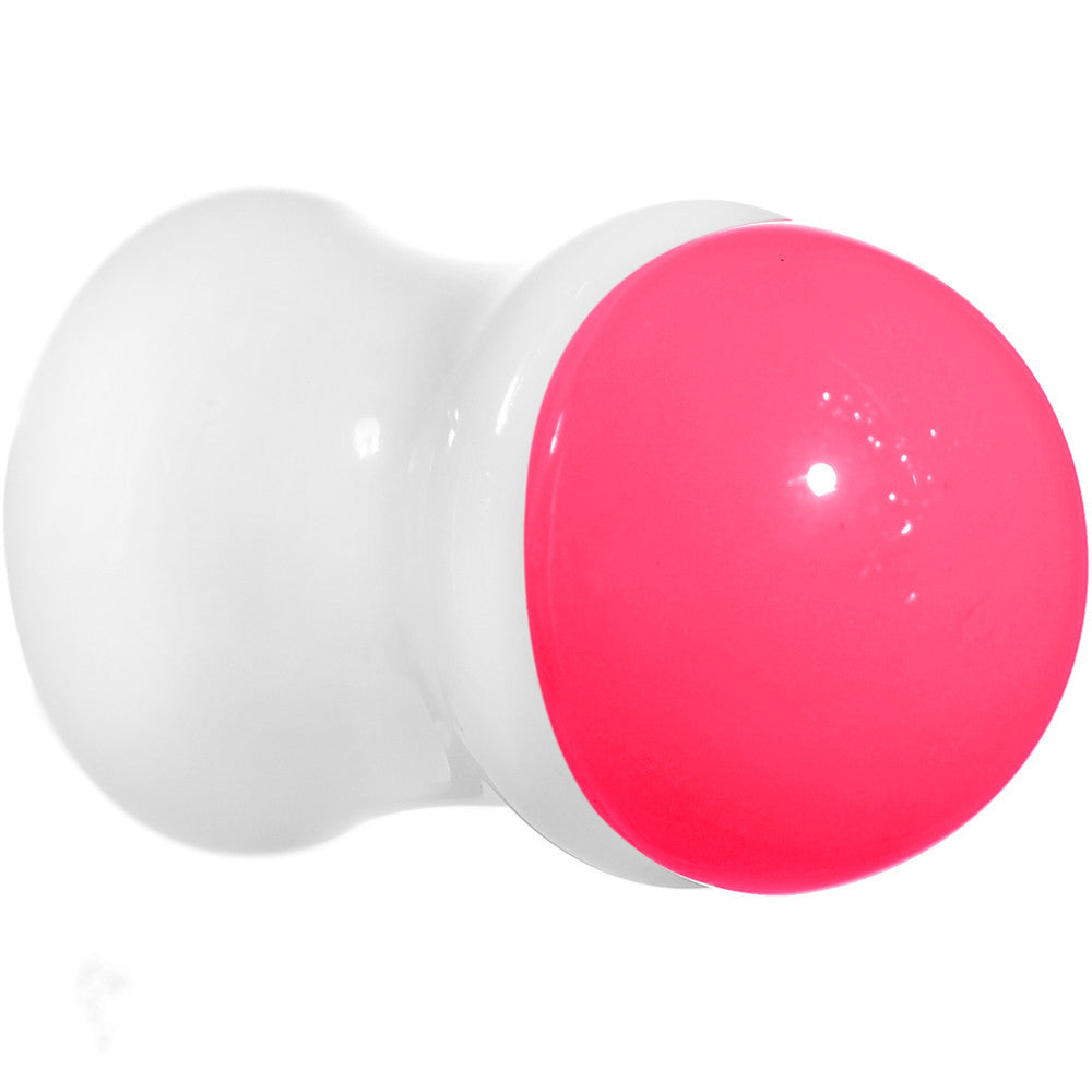 0 Gauge White Neon Pink Acrylic Saddle Plug