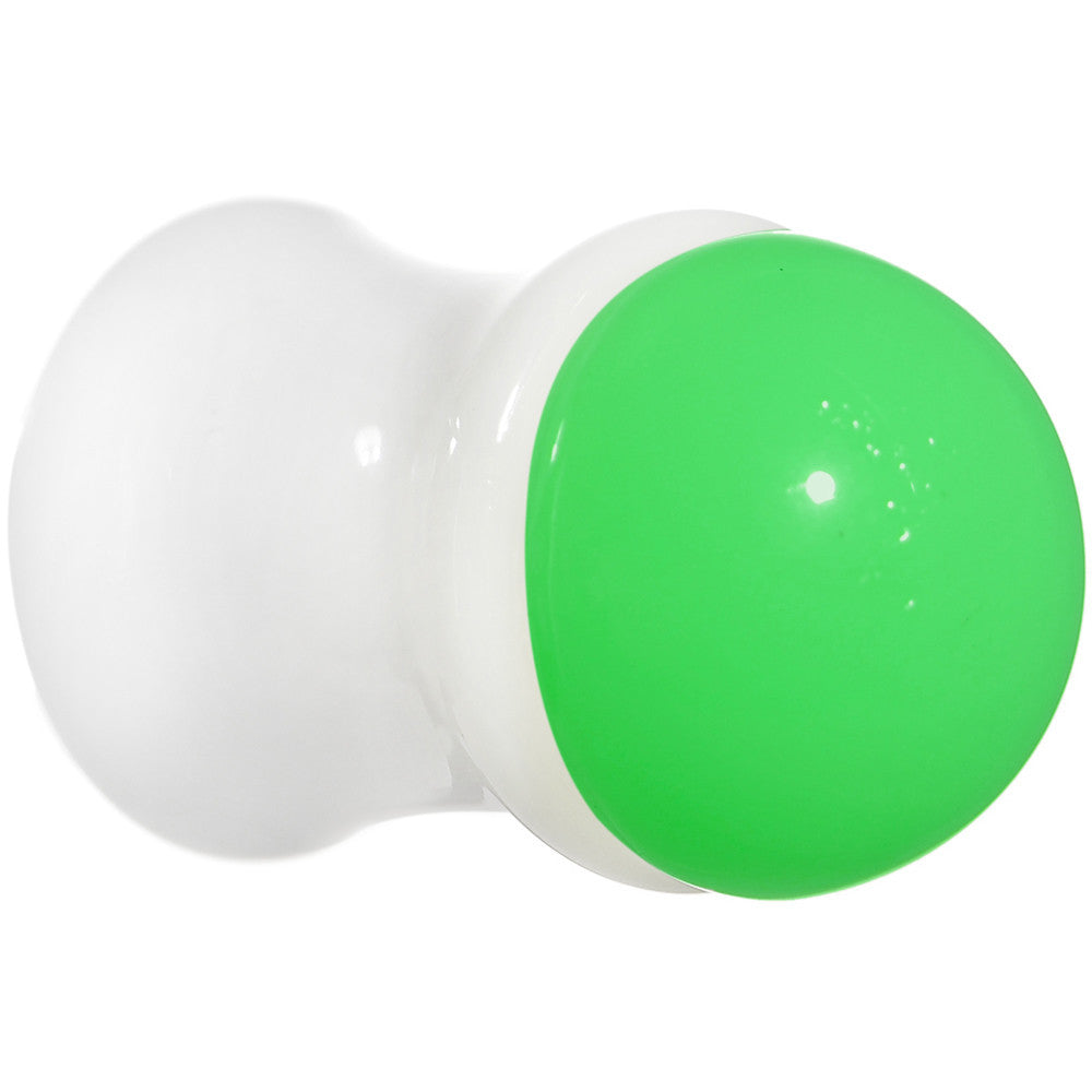 0 Gauge White Neon Green Acrylic Saddle Plug