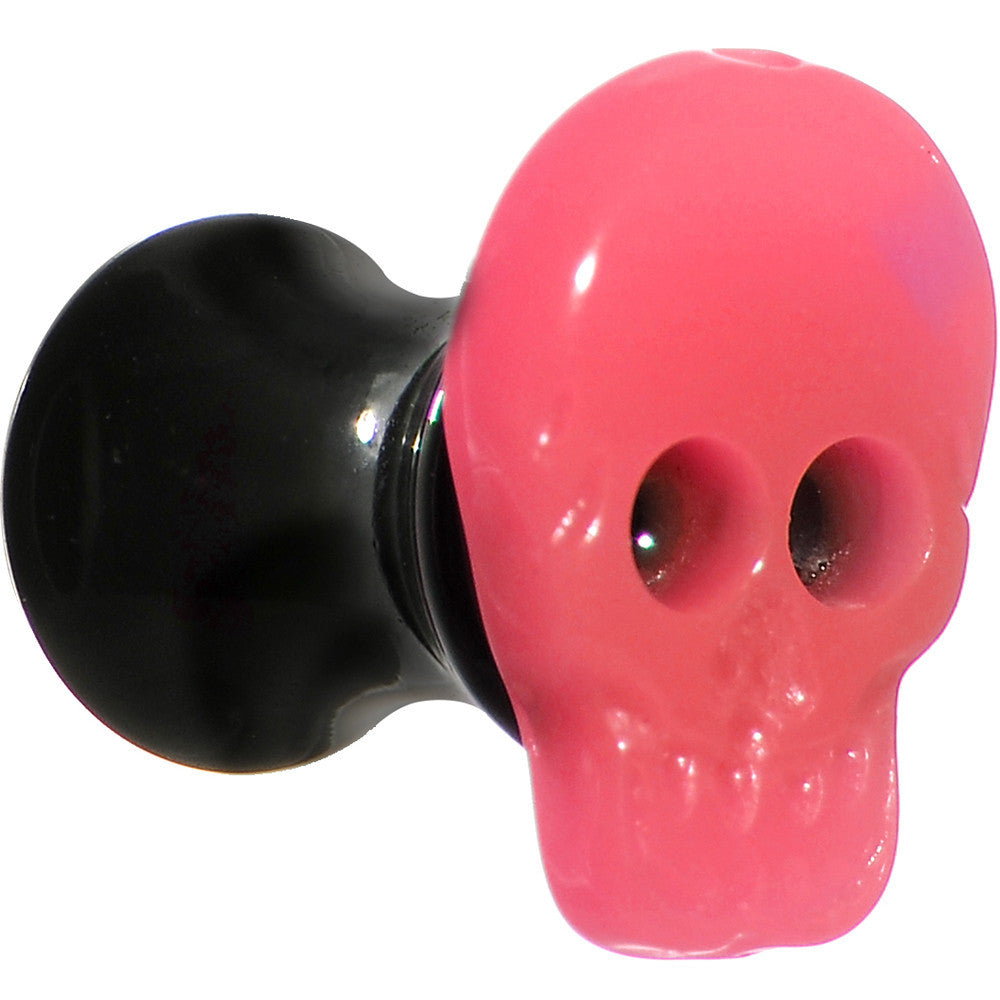 4 Gauge Acrylic Neon Pink Skull Saddle Plug