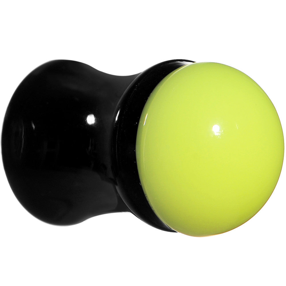 0 Gauge Black Neon Yellow Acrylic Saddle Plug