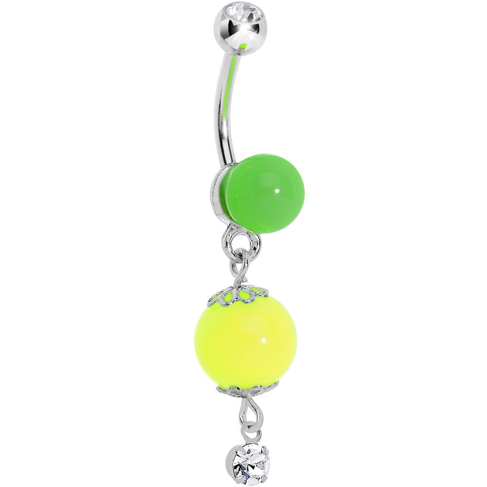 Crystalline Gem Yellow and Green Neon Bead Dangle Belly Ring