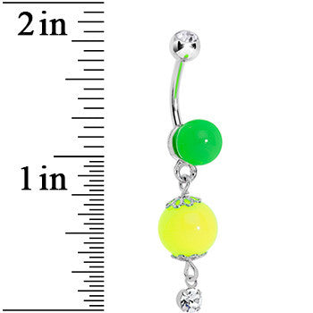 Crystalline Gem Yellow and Green Neon Bead Dangle Belly Ring