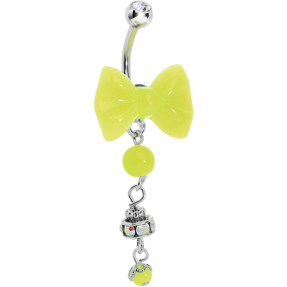 Aurora Gem Yellow Neon Bow Dangle Belly Ring