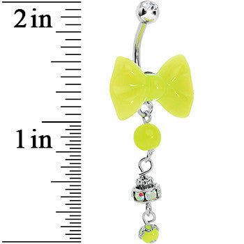 Aurora Gem Yellow Neon Bow Dangle Belly Ring