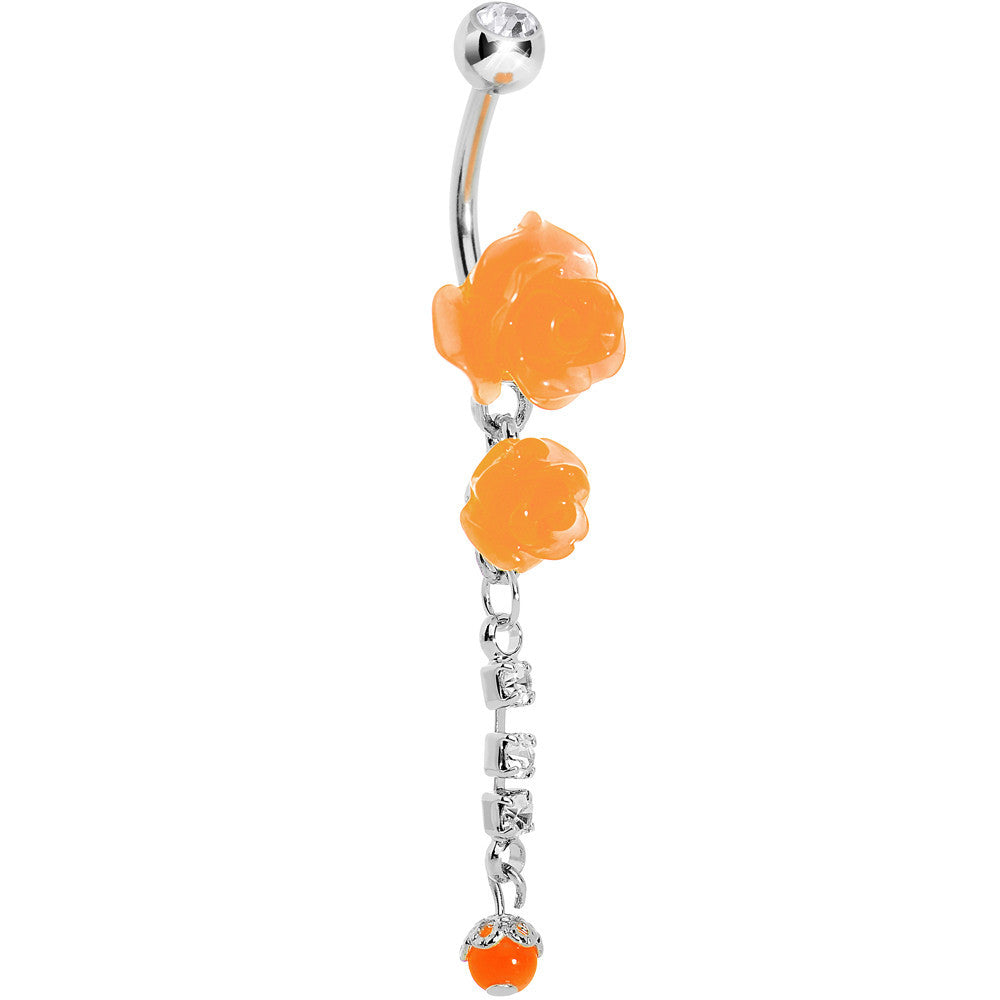 Crystalline Gem Orange Neon Roses Dangle Belly Ring