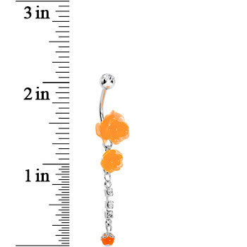 Crystalline Gem Orange Neon Roses Dangle Belly Ring