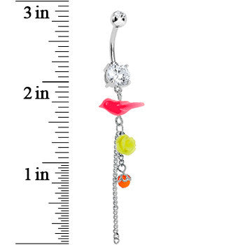 Crystalline Gem Pink Neon Bird Yellow Neon Rose Flower Dangle Belly Ring