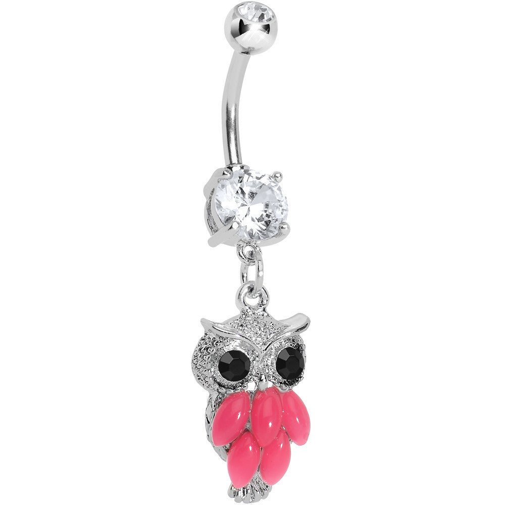 Crystalline Gem Pink Neon Owl Dangle Belly Ring