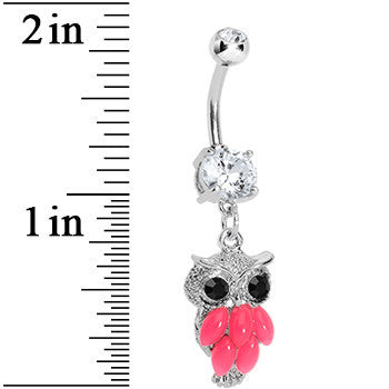 Crystalline Gem Pink Neon Owl Dangle Belly Ring