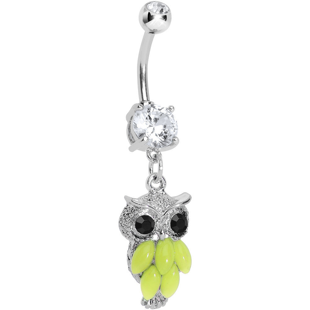 Crystalline Gem Yellow Neon Owl Dangle Belly Ring