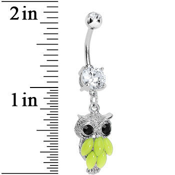 Crystalline Gem Yellow Neon Owl Dangle Belly Ring