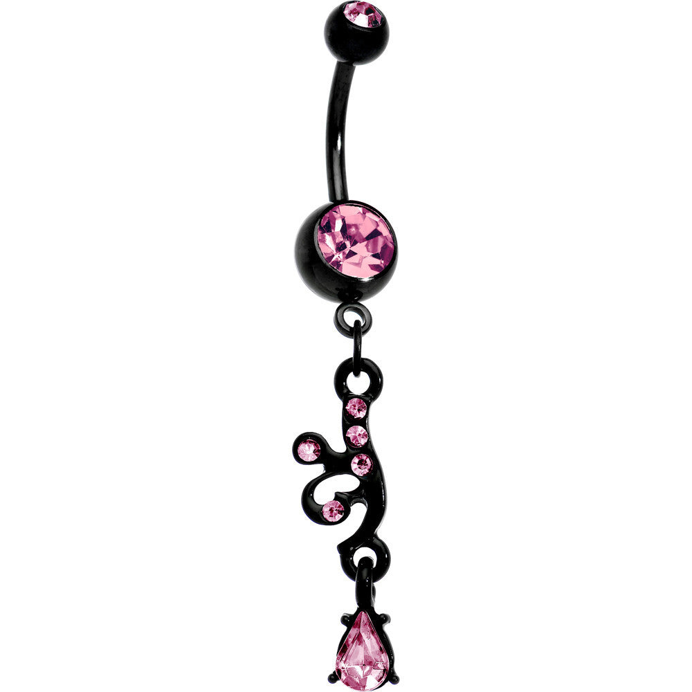 Black Double Pink Gem Wicked Teardrop Gem Dangle Belly Ring