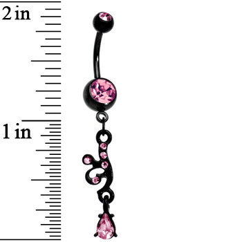 Black Double Pink Gem Wicked Teardrop Gem Dangle Belly Ring