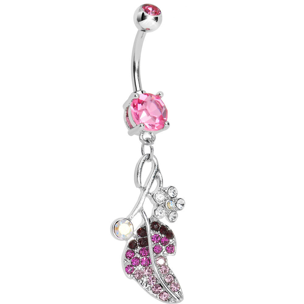 Pink Gem Leaf Aurora Flower Dangle Belly Ring