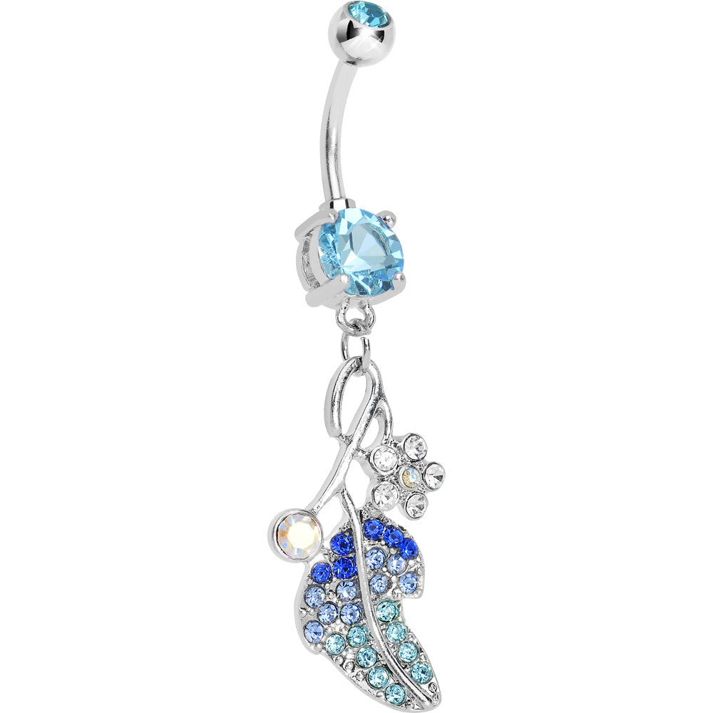 Blue Gem Leaf Aurora Flower Dangle Belly Ring