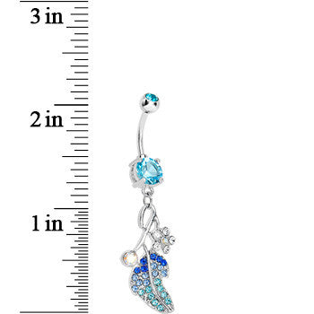 Blue Gem Leaf Aurora Flower Dangle Belly Ring