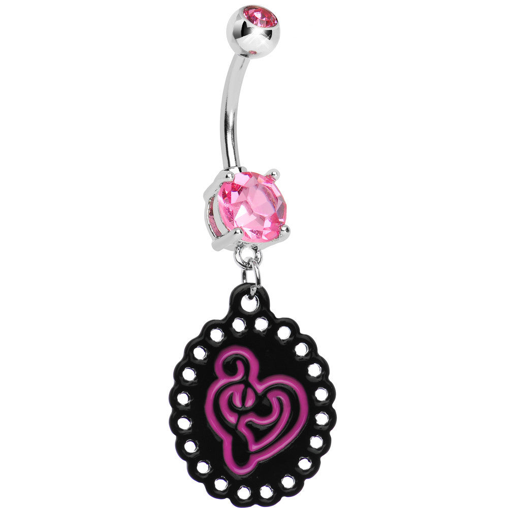 Pink Gem Black Pink Music Notes Heart Dangle Belly Ring