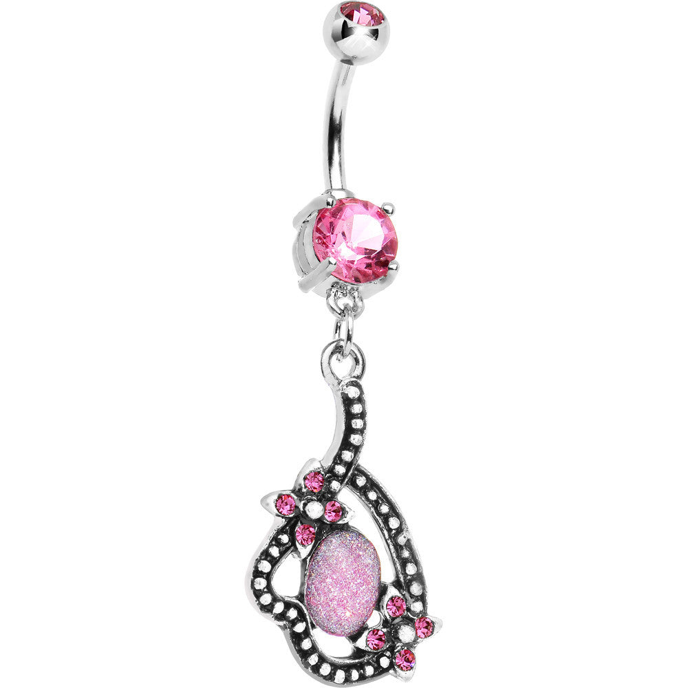 Double Pink Gem Love's Path Dangle Belly Ring