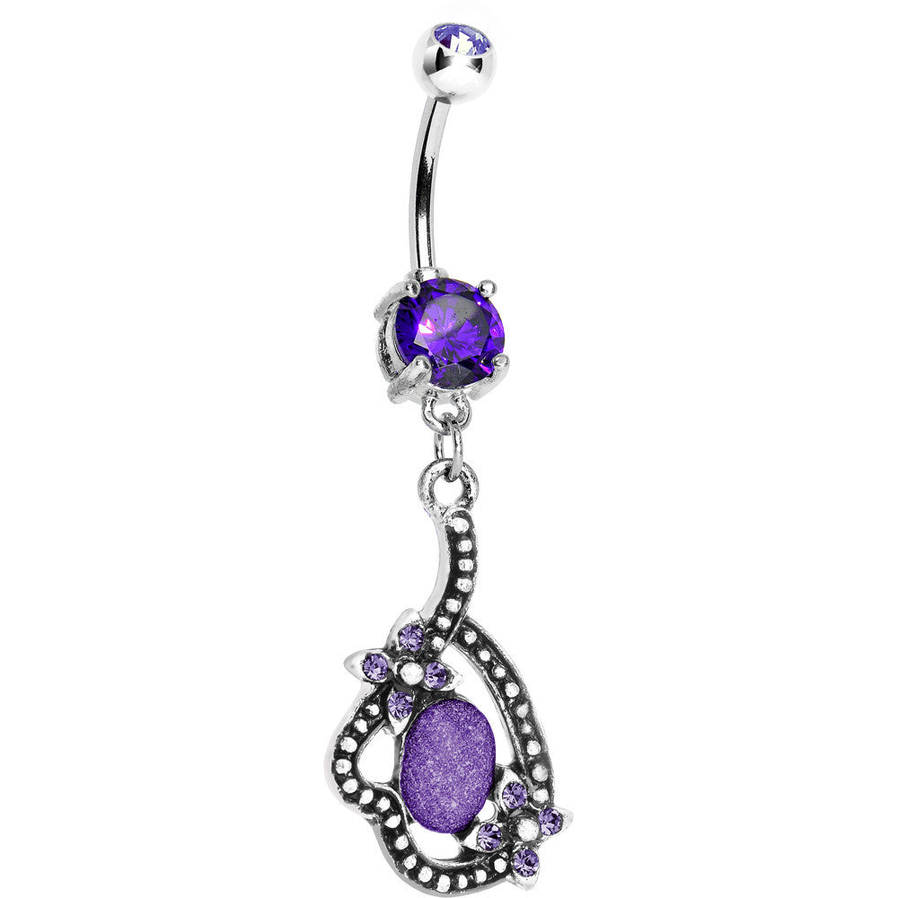 Double Violet Gem Love's Path Dangle Belly Ring