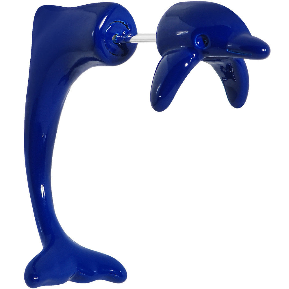 Blue Acrylic Leaping Dolphin Fake Taper Ear Plug