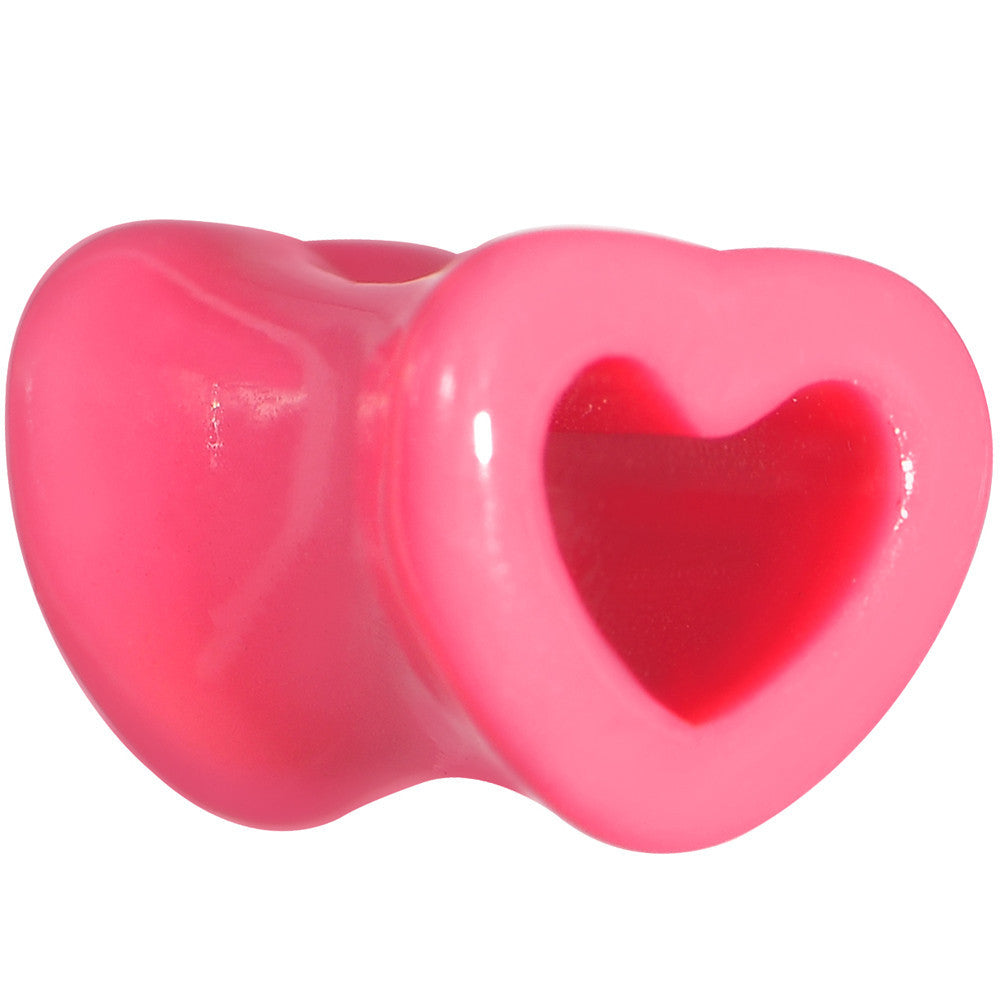 0 Gauge Pink Acrylic Hollow Heart Tunnel