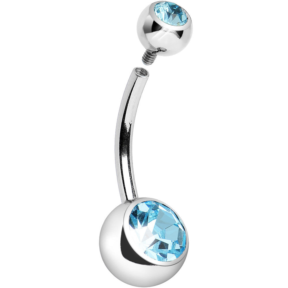 Internally Threaded Aqua Double Gem Belly Ring 11mm