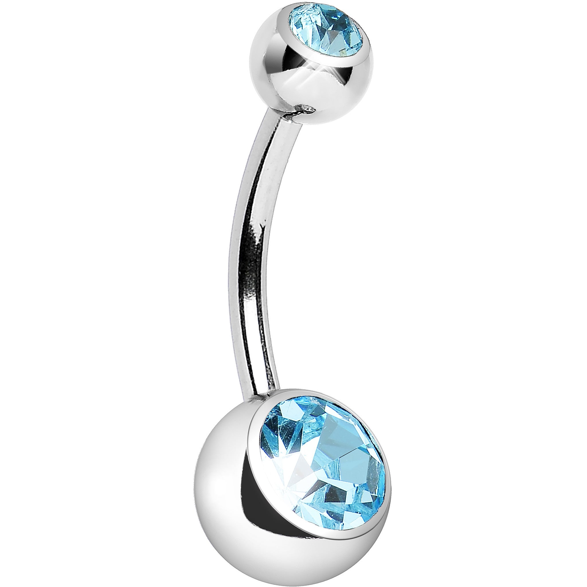 Internally Threaded Aqua Double Gem Belly Ring 11mm