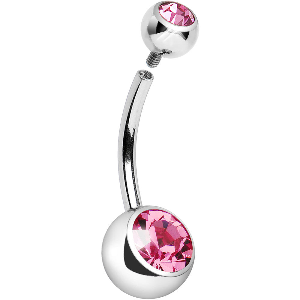 Internally Threaded Pink Double Gem Belly Ring 11mm