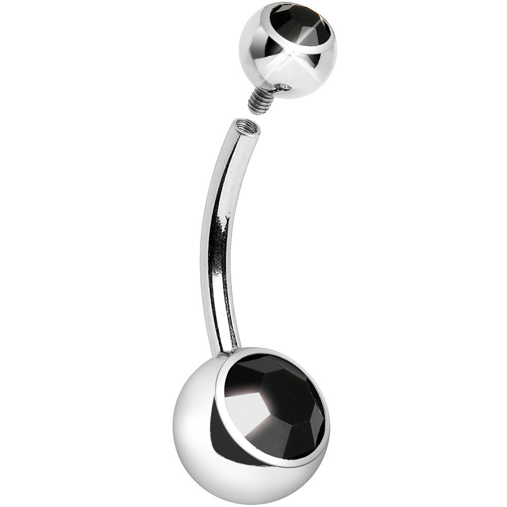 Internally Threaded Black Double Gem Belly Ring 11mm