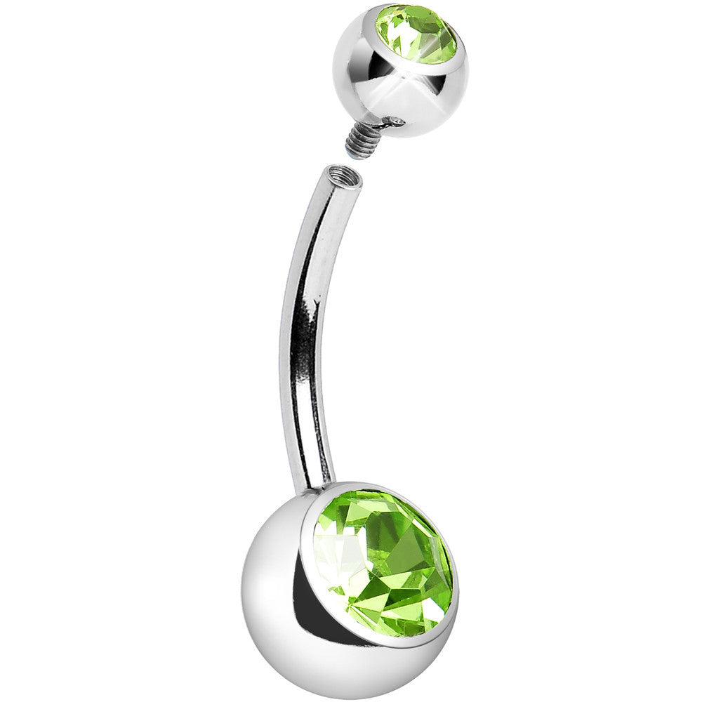 Internally Threaded Green Double Gem Belly Ring 11mm