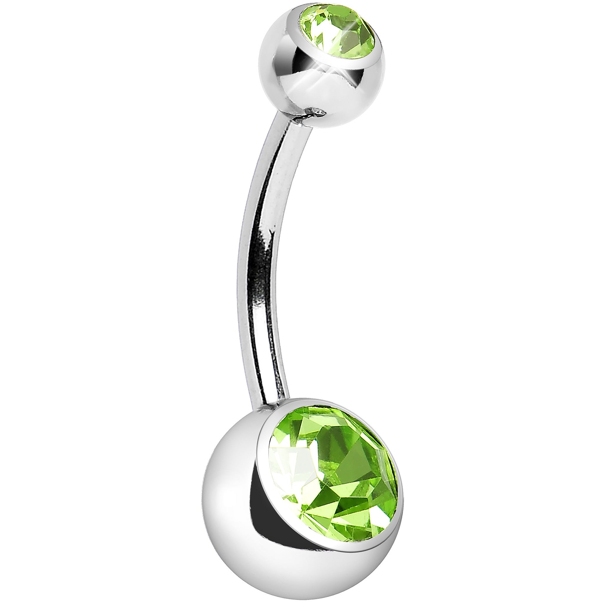 Internally Threaded Green Double Gem Belly Ring 11mm