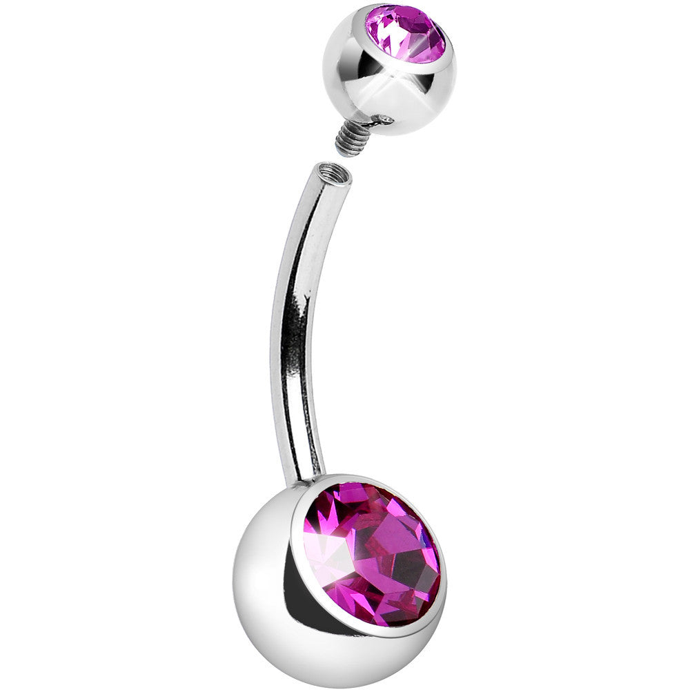 Internally Threaded Fuchsia Double Gem Belly Ring 11mm