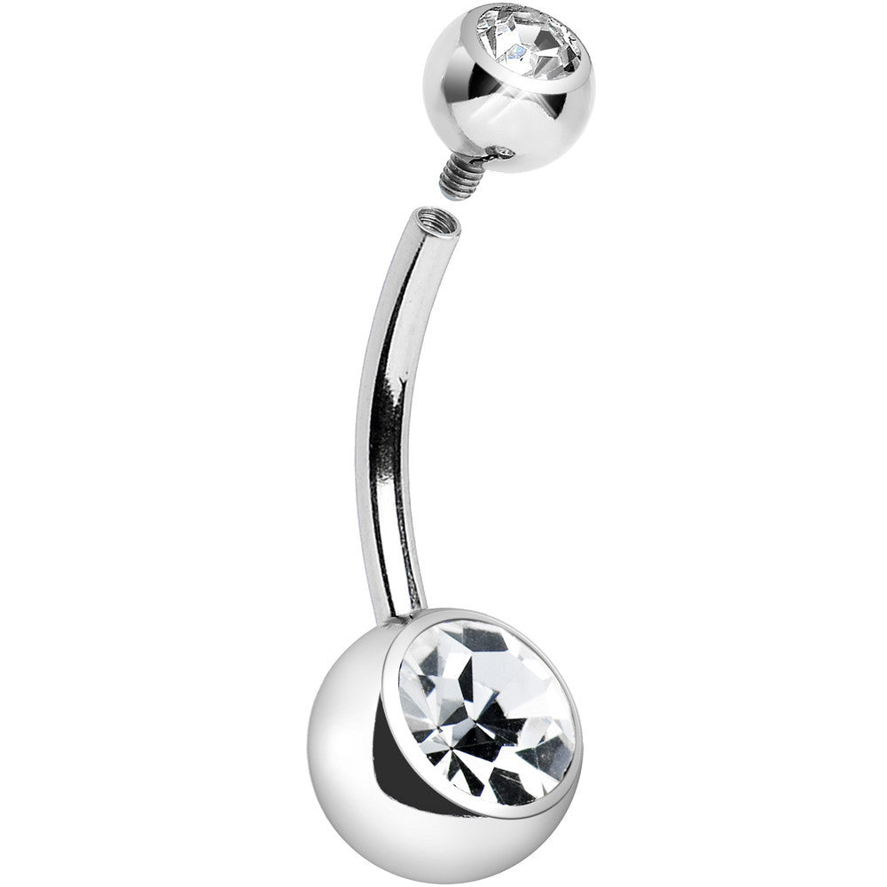 Internally Threaded Clear Double Gem Belly Ring 11mm