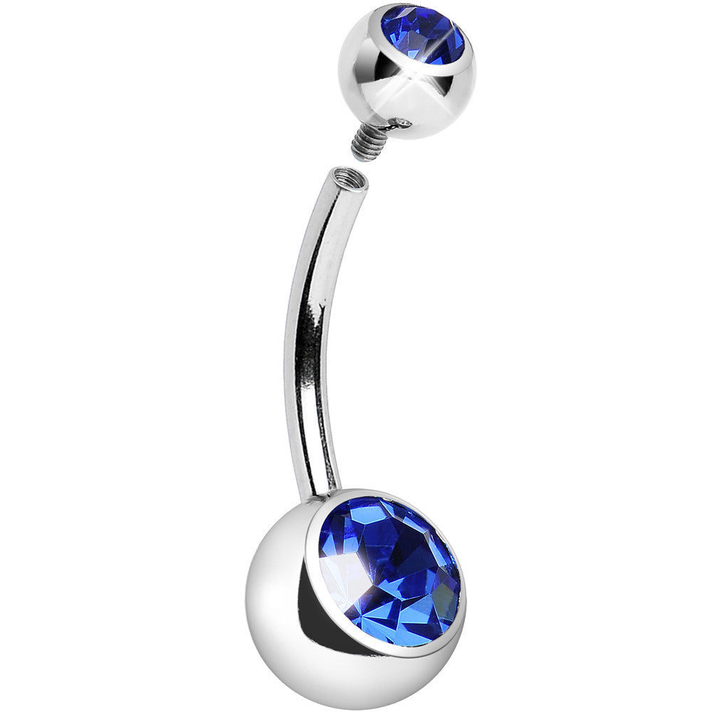 Internally Threaded Blue Double Gem Belly Ring 11mm