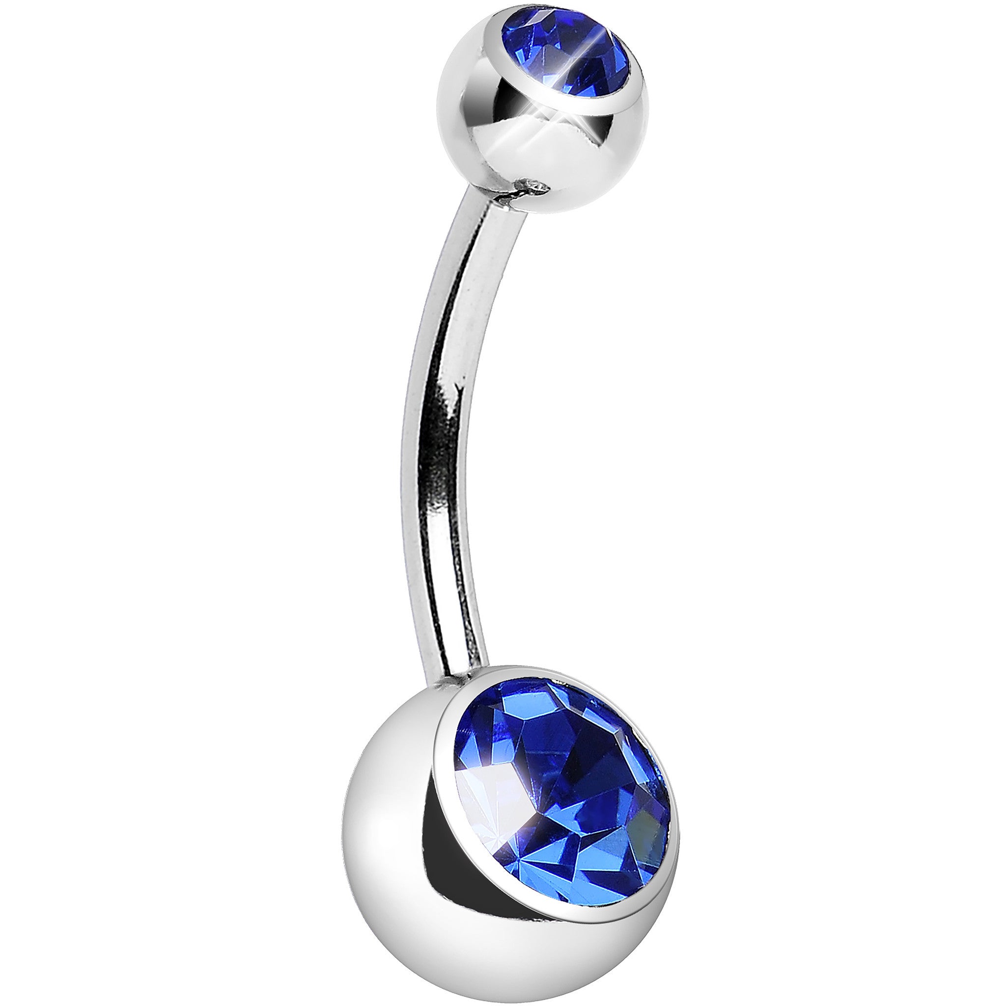 Internally Threaded Blue Double Gem Belly Ring 11mm