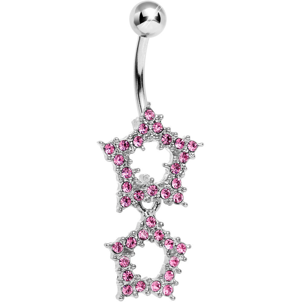 Pink Gem Double Star Dangle Belly Ring