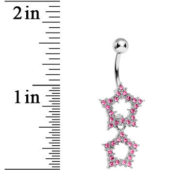 Pink Gem Double Star Dangle Belly Ring