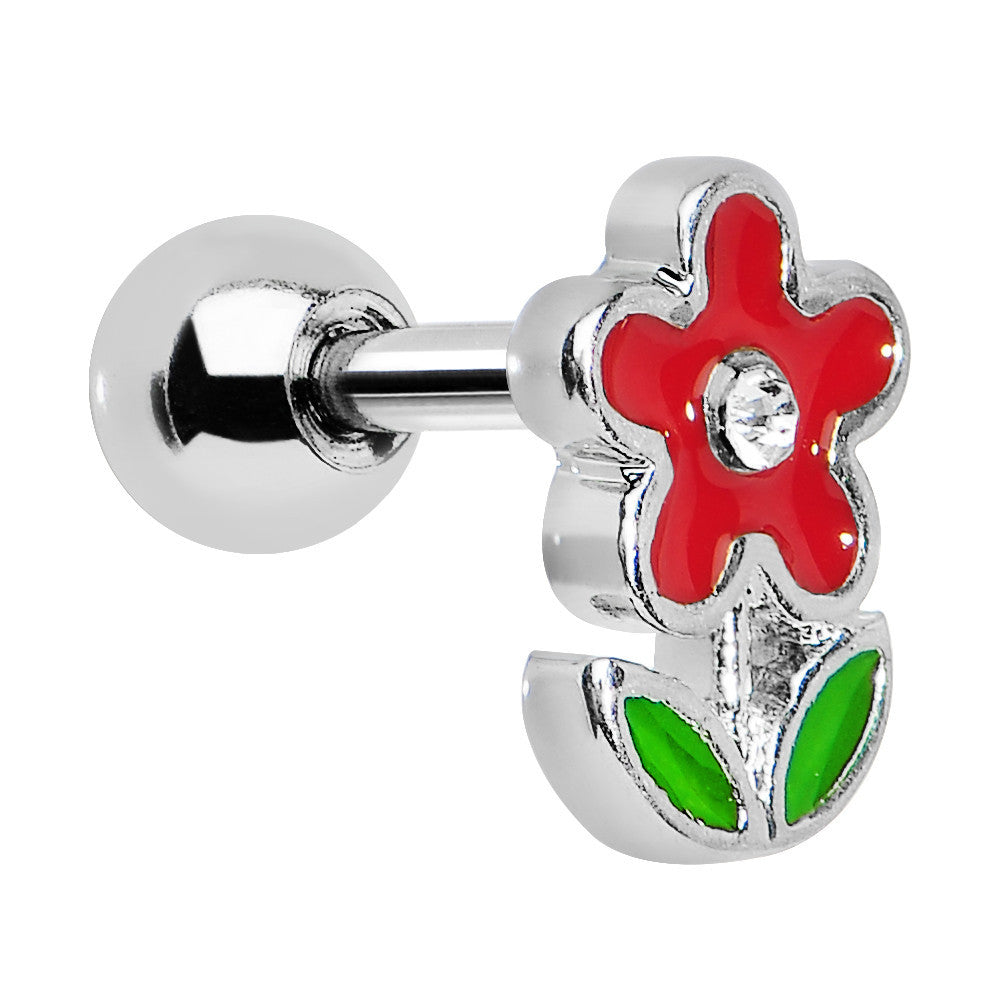 Crystalline Gem Winsome Red Flower Cartilage Earring