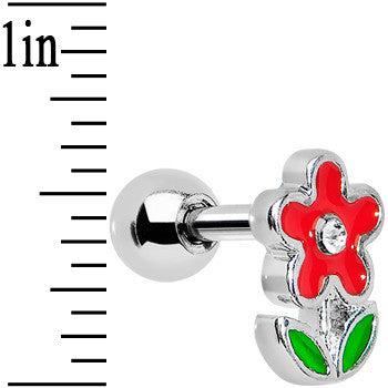 Crystalline Gem Winsome Red Flower Cartilage Earring